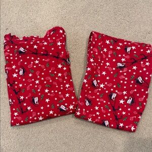 Red Pajama Set with Bird and Star Print